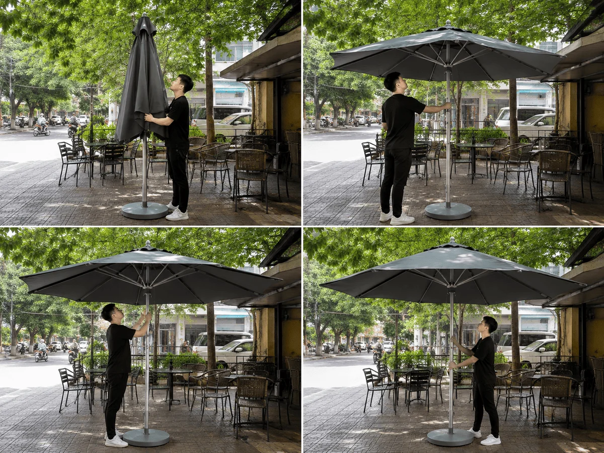 cách dùng ô đứng tâm mở tán đúng cách không gãy nan