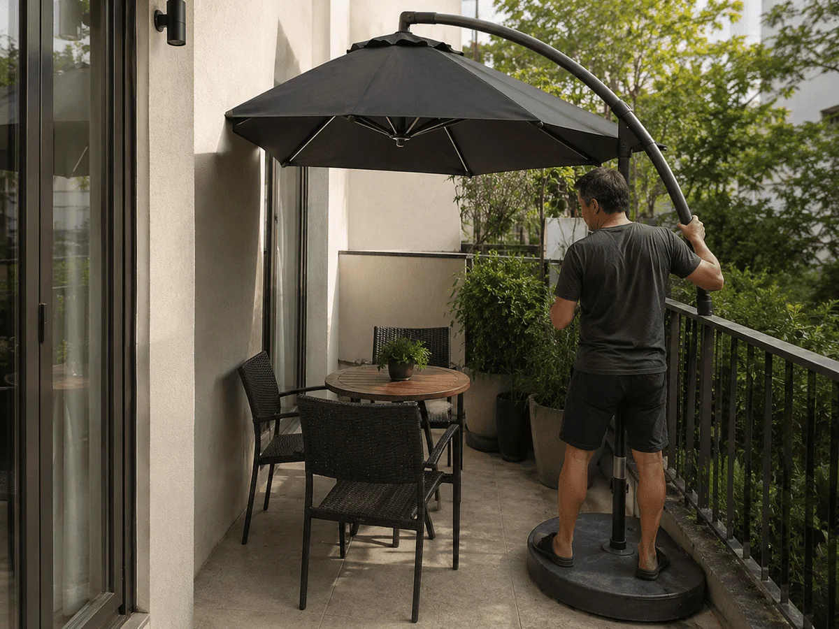 trường hợp không nên sử dụng ô dù lệch tâm cần cân nhắc